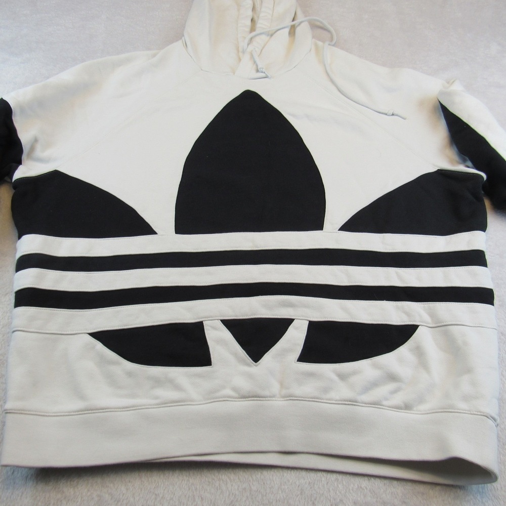Adidas Hoodie Mens XL White Big Trefoil Logo Pullover Sweatshirt